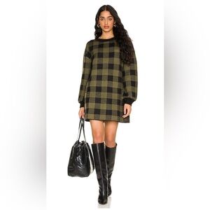 LPA Floyd Sweater Dress in Green & Black Wool‎ Size Small